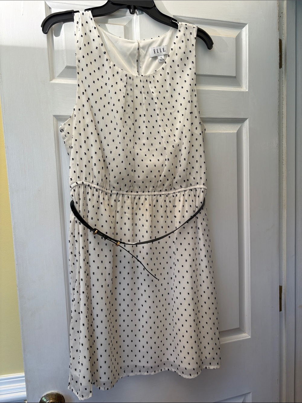 ELLE White Sleeveless Mini Dress with Black Dot Print